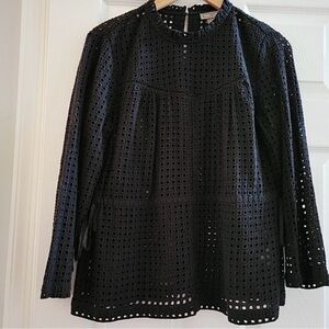 J. Crew Point Sur Eyelet Lace Blouse in Black with Cinch Peplum Waist and Cami